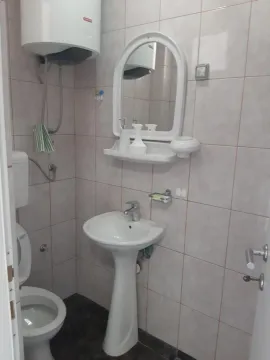 Smaller bathroom with a washbasin, mirror, and toilet. - image 12