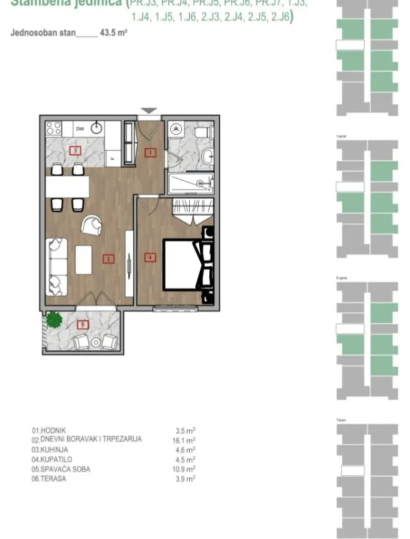 Prodaja, jednosoban stan, 43m², Zabjelo, Podgorica