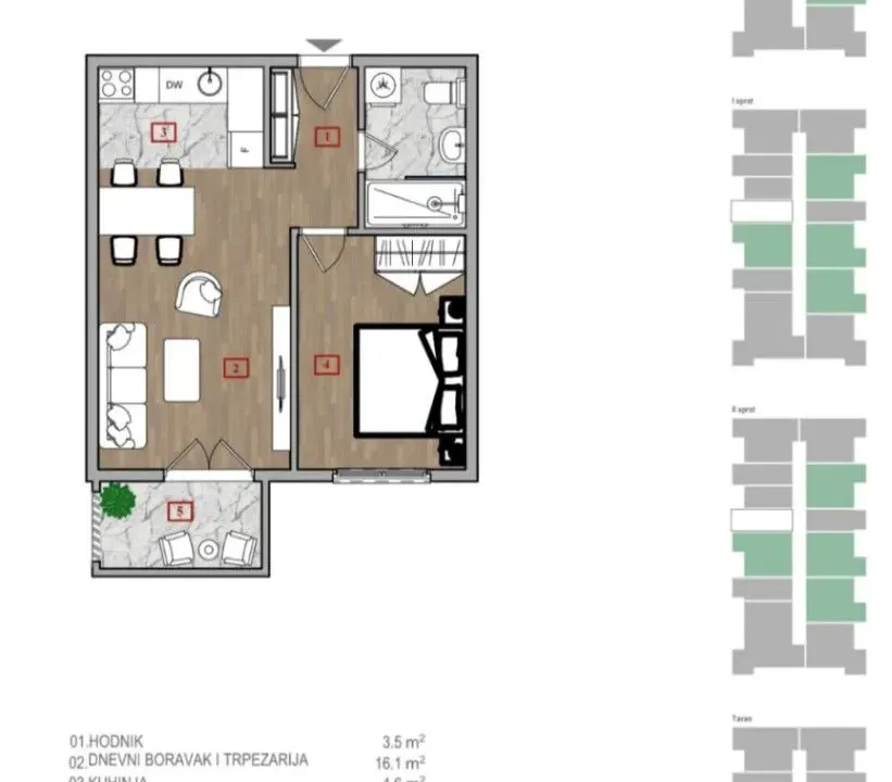 Prodaja, jednosoban stan, 43m², Zabjelo, Podgorica