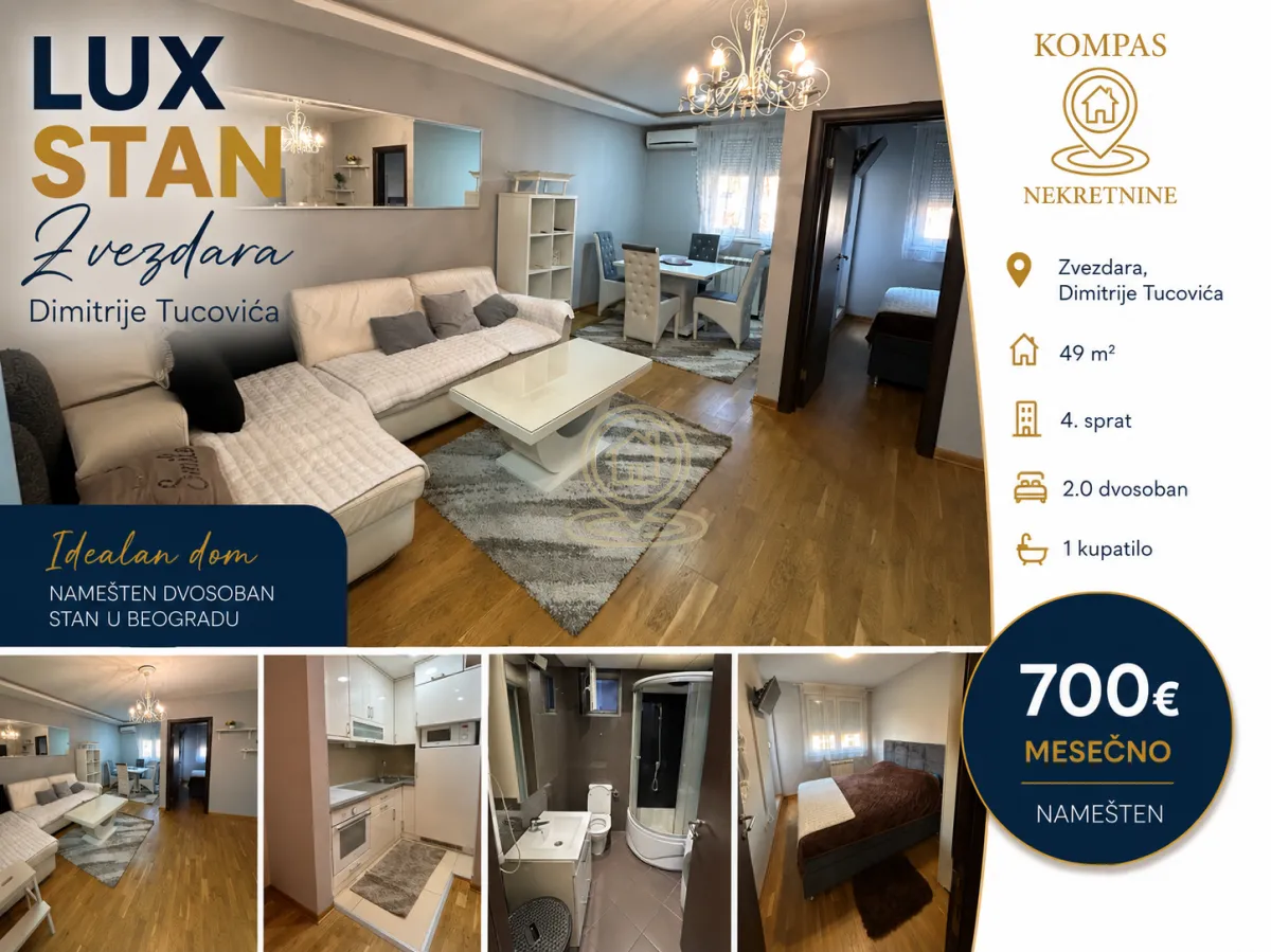 Izdavanje, dvosoban stan, 49m², Vukov Spomenik, Zvezdara Sve Podlokacije
