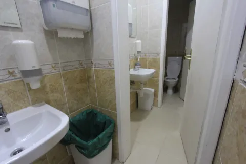 View of a bathroom with a sink and toilet in a tiled interior. - image 17