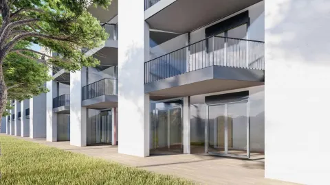 Spoljašnji izgled moderne stambene zgrade sa terasama i uređenim prizemljem. - image 4