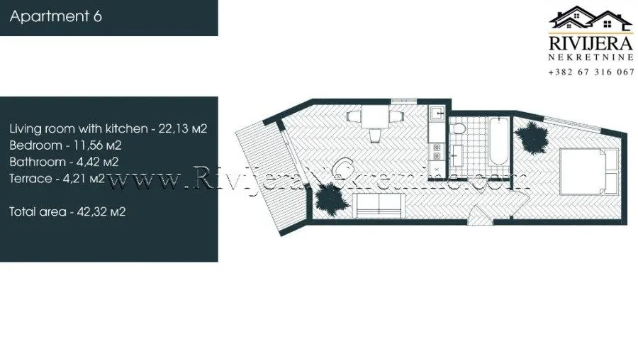 Prodaja, jednosoban stan, 42m², Donja Lastva, Tivat