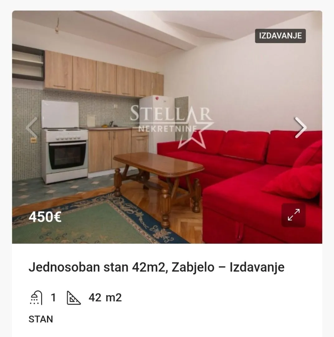 Izdavanje, stan, 42m², Zabjelo, Podgorica