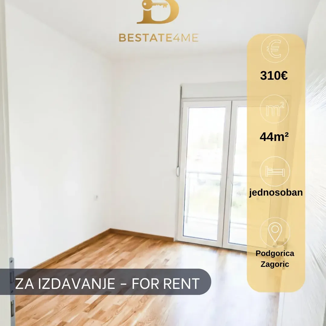 Izdavanje, jednosoban stan, 44m², Zagorič, Podgorica