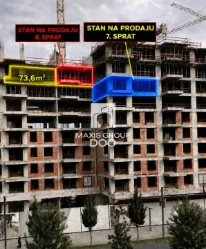 View of a residential building under construction with marked apartments for sale. - image 17