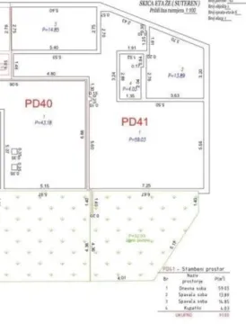 Arhitektonski nacrt etaže sa rasporedom prostorija i dimenzijama. - image 3