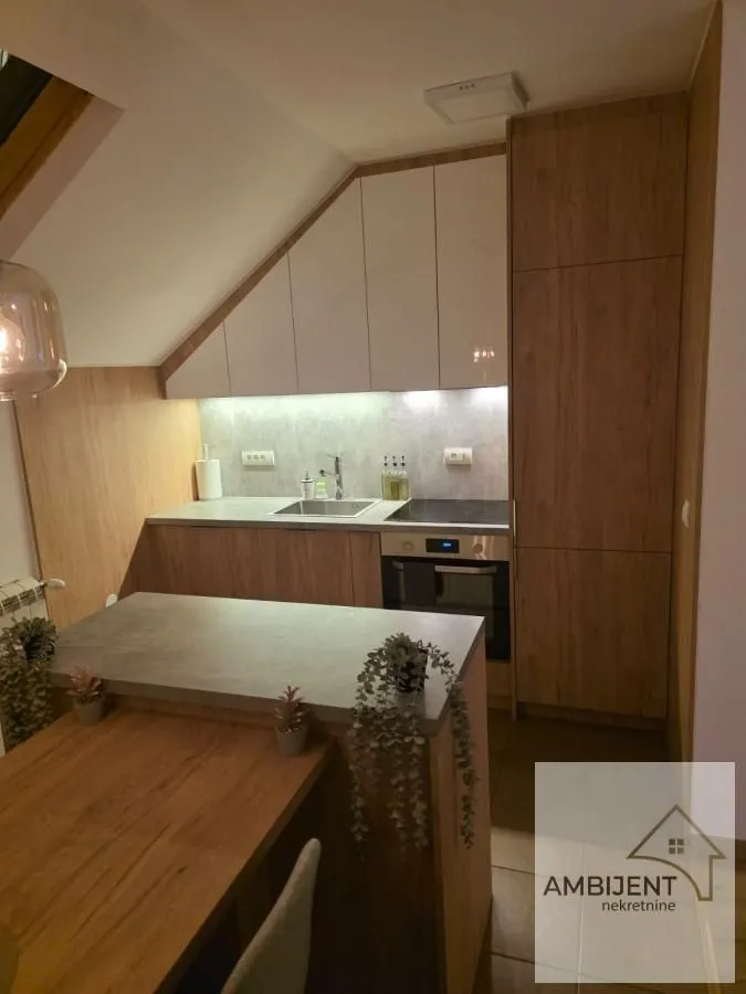 Modern kitchen with built-in cabinetry and a dining table.