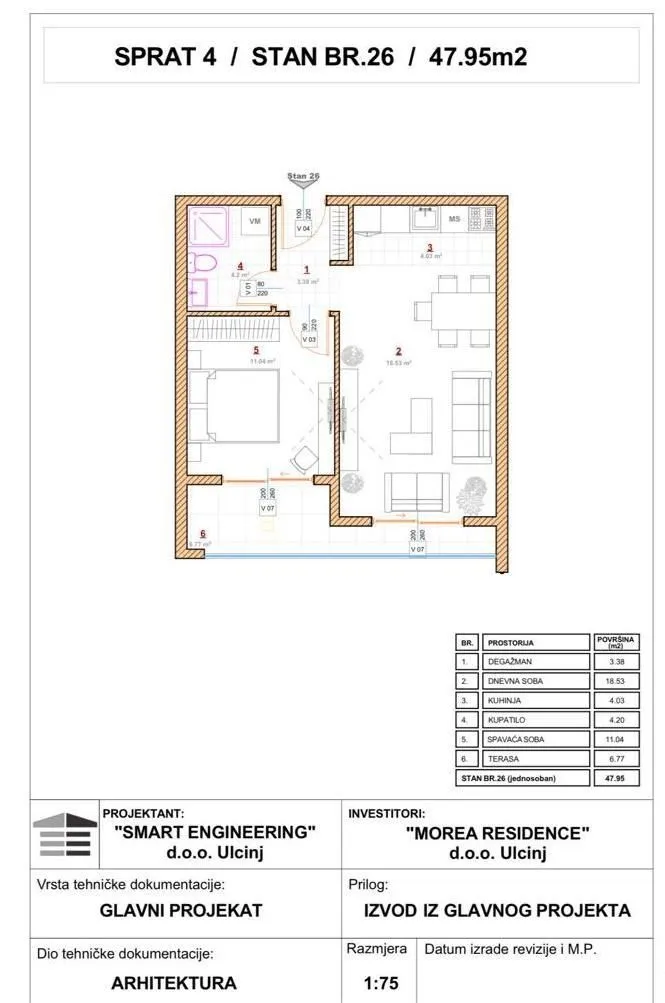 Sale, one bedroom apartment, 48m², Pinješ, Ulcinj