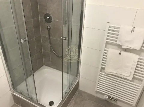 Moderno kupatilo sa tuš kabinom i radijatorom za peškire. - image 4