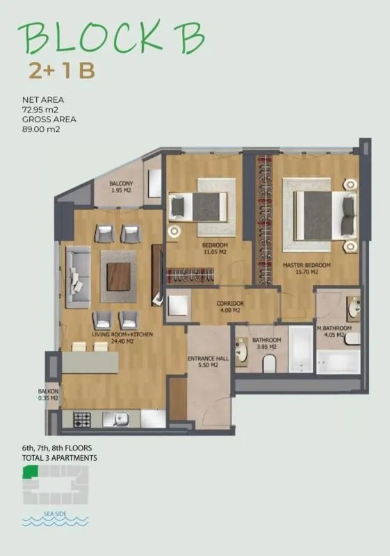 Sale, two bedroom apartment, 73m², Bar, Crna Gora