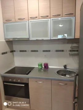 Svijetla kuhinja sa drvenim elementima, ugradnom rernom i pločom. - image 5
