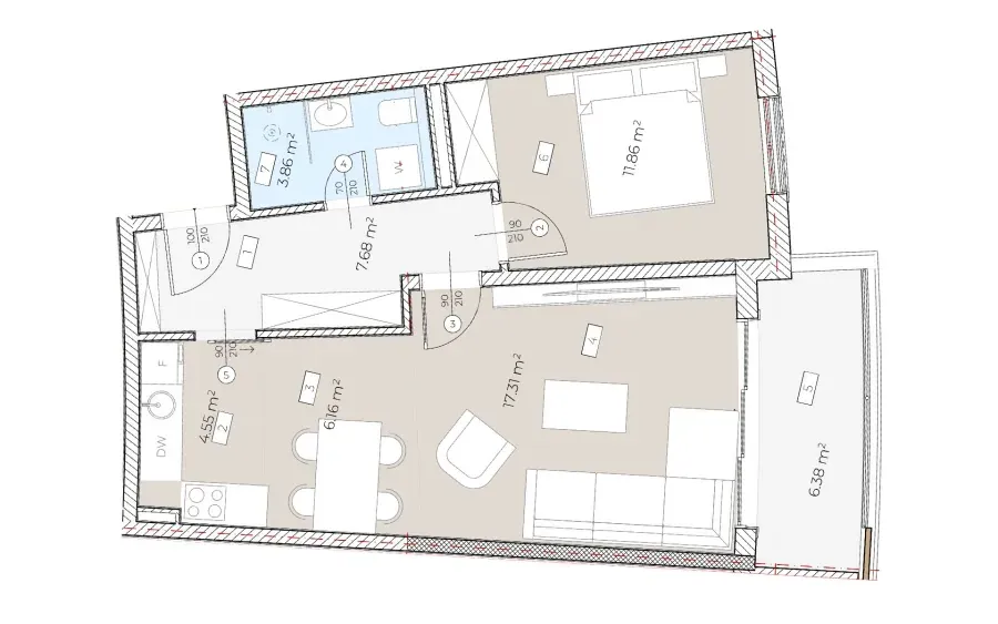 Sale, one bedroom apartment, 57m², Bečići, Budva