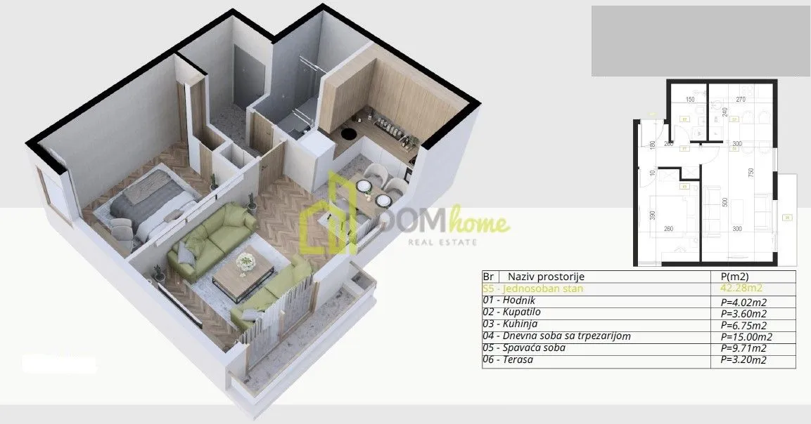 Sale, one bedroom apartment, 42m², Budva, Crna Gora