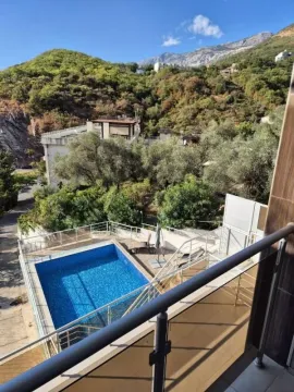 View from the terrace towards the swimming pool and surrounding greenery. - image 3