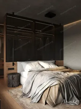 Moderna spavaća soba sa bračnim krevetom i ugrađenim plakarom. - image 12