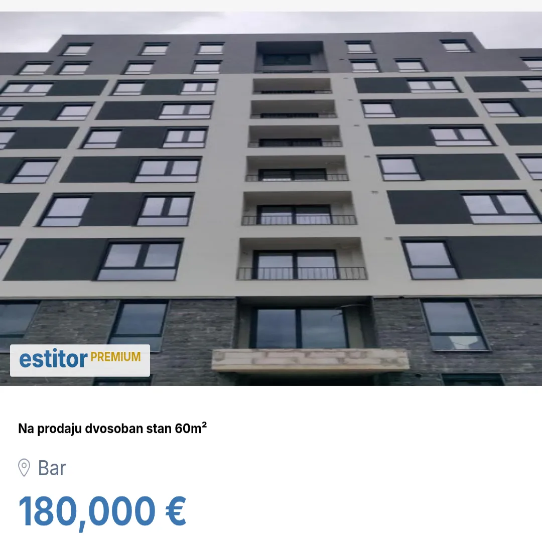 Prodaja, dvosoban stan, 60m², Bar, Crna Gora