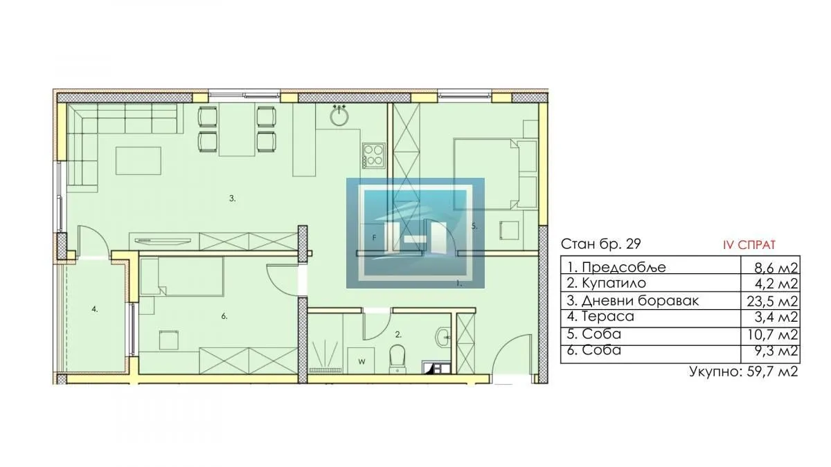 Sale, two bedroom apartment, 59m², Centar, Jagodina