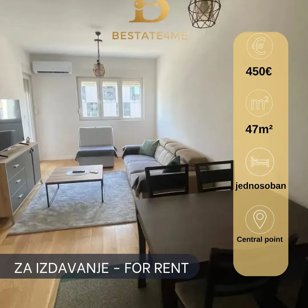 Izdavanje, jednosoban stan, 47m², Central Point, Podgorica