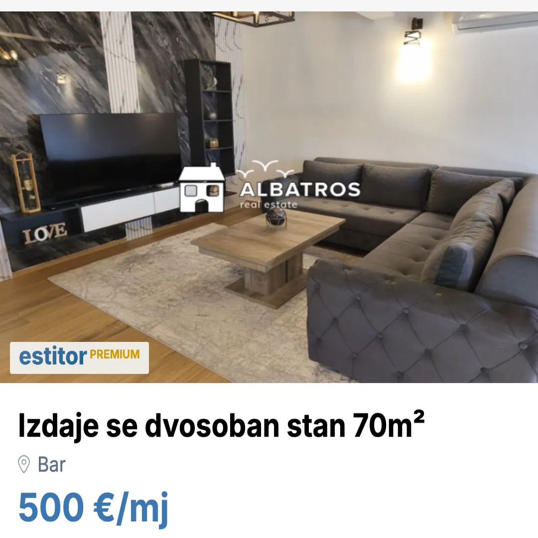 Izdavanje, stan, 70m², Bar, Crna Gora