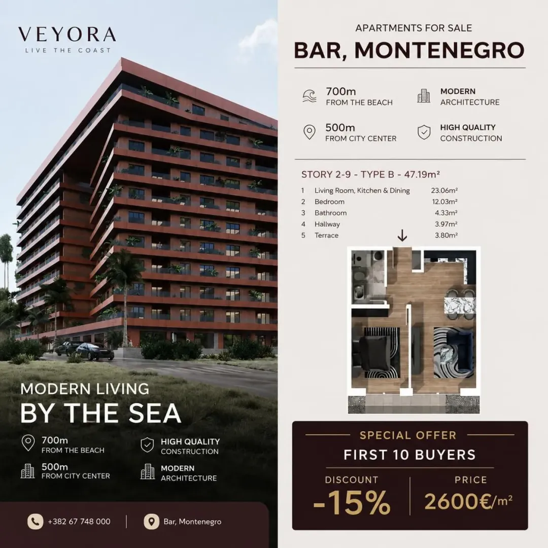 Sale, one bedroom apartment, 47m², Ilino, Bar