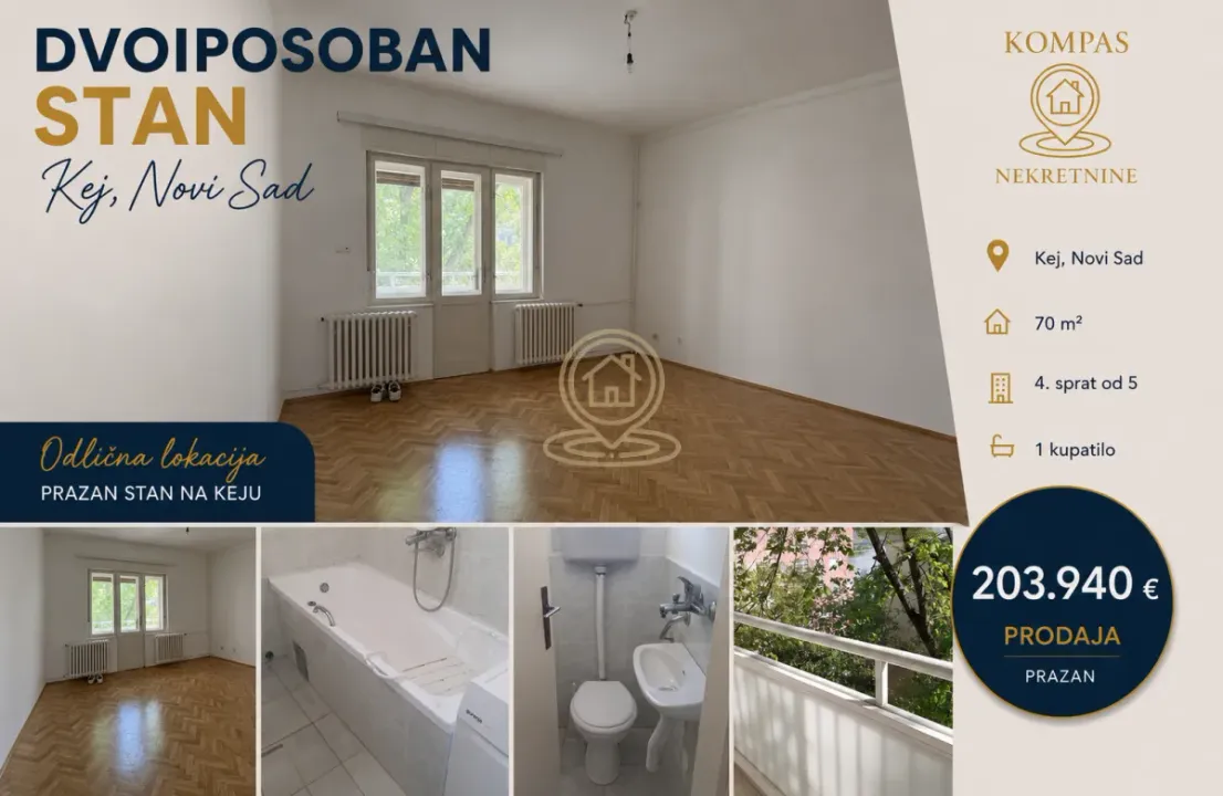 Sale, two bedroom apartment, 70m², Kej, Novi Sad Sve Podlokacije