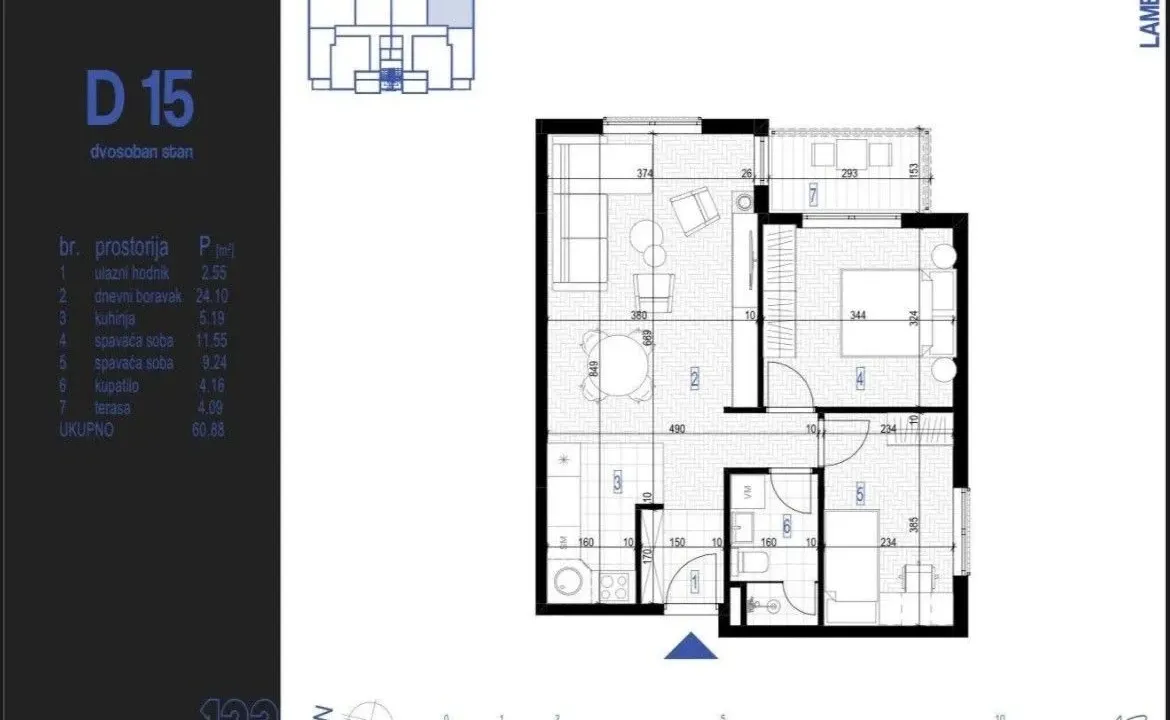 Sale, two bedroom apartment, 60m², Zabjelo, Podgorica