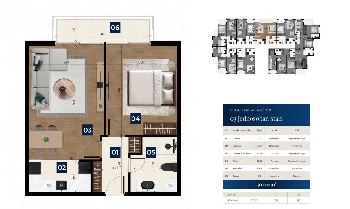 Prodaja, jednosoban stan, 56m², Zabjelo, Podgorica