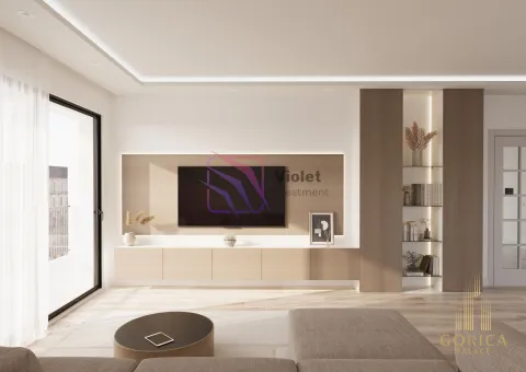 Moderan dnevni boravak sa TV zidom, ugradnim elementima i izlazom na terasu. - image 7