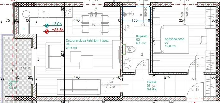Prodaja, jednosoban stan, 55m², Vezirov Most, Podgorica
