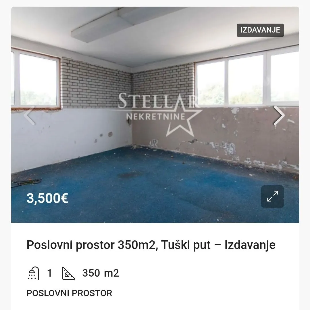 Izdavanje, poslovni prostor, 350m², Tuški Put, Podgorica