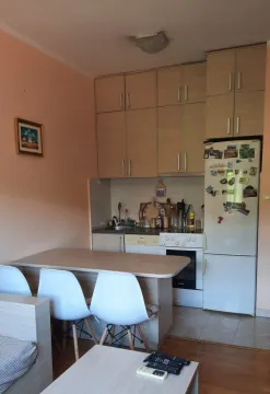 Mala kuhinja sa trpezarijskim stolom i frižiderom. - image 3