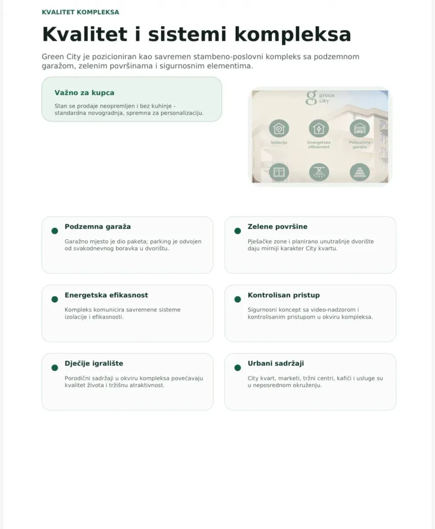 Informativni prikaz karakteristika i kvaliteta stambenog kompleksa.