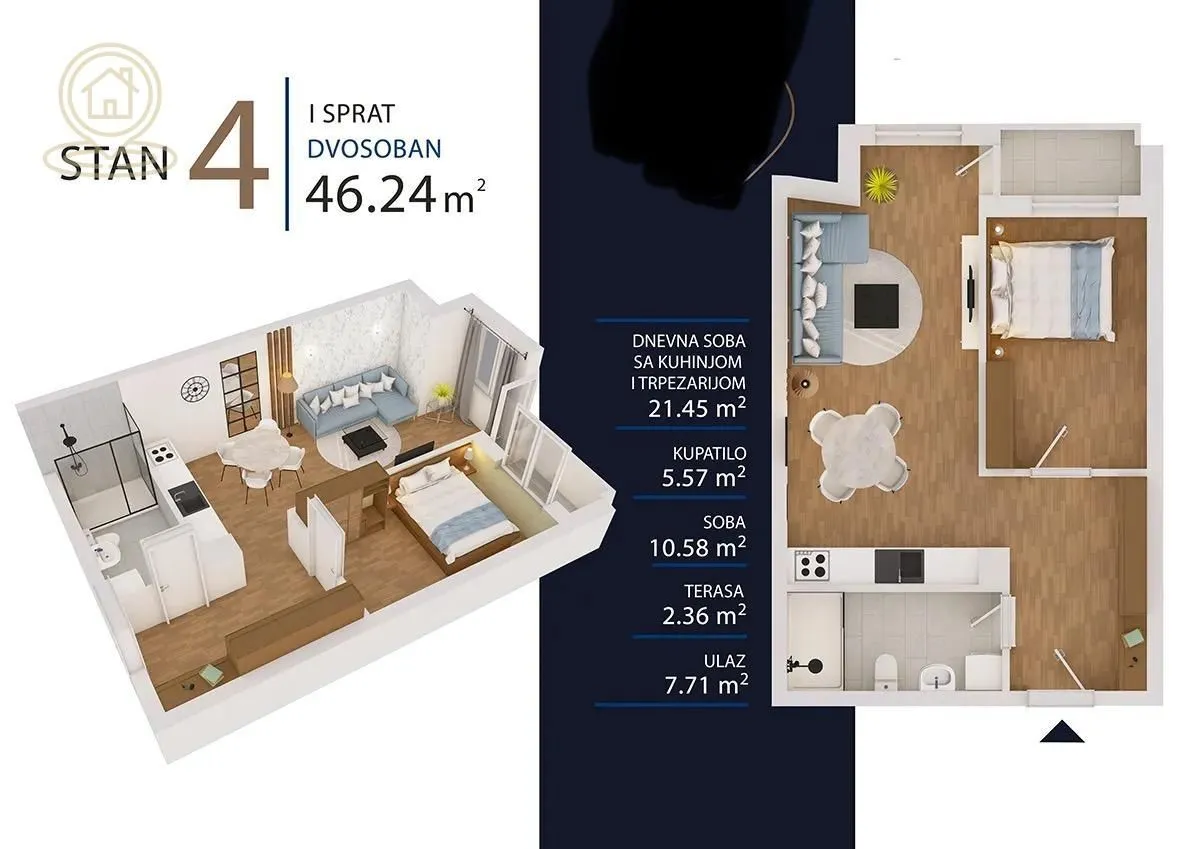 Prodaja, dvosoban stan, 45m², Slana Bara, Novi Sad Sve Podlokacije