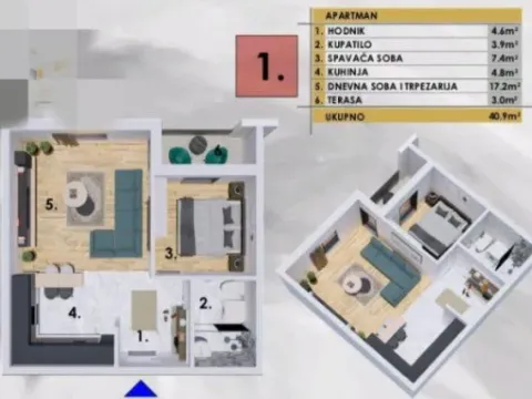 Sale, two bedroom apartment, 41m², Bar, Crna Gora - image 3