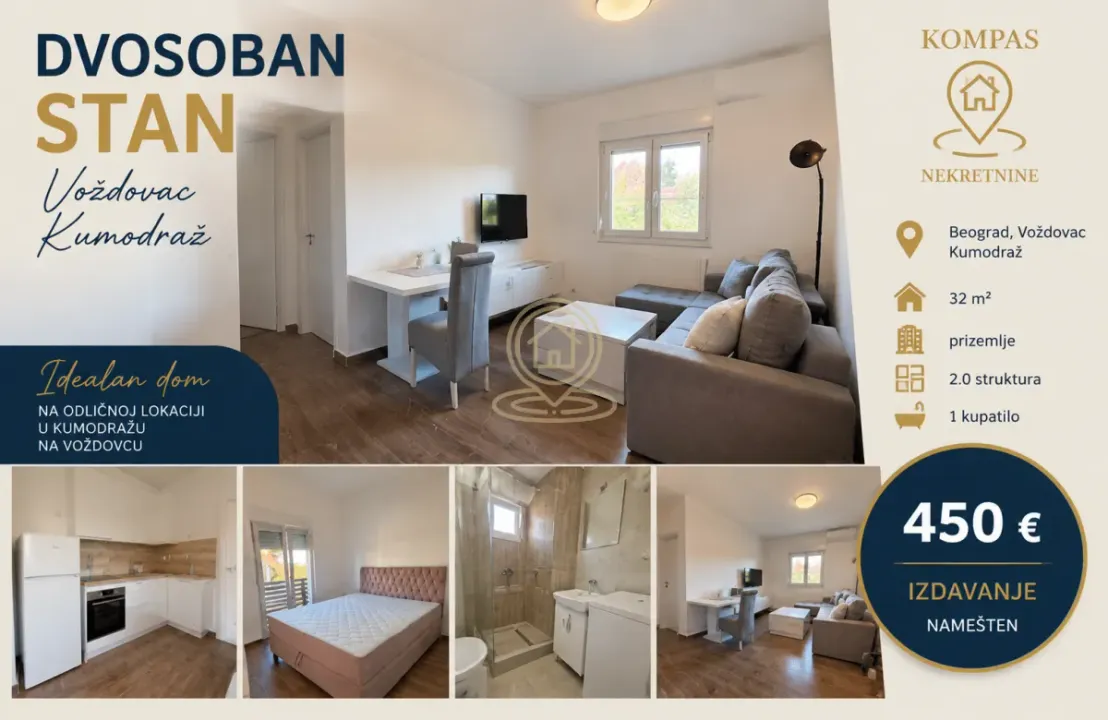 Rent, two bedroom apartment, 32m², Kumodraž 1, Kumodraž Sve Podlokacije