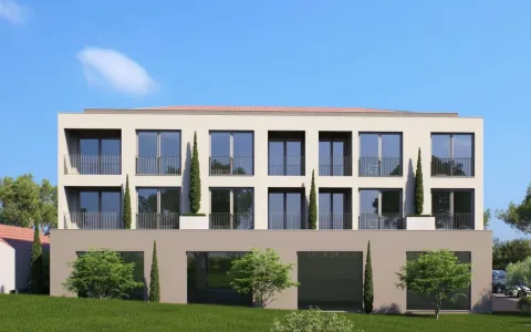Front facade of a modern residential building with a landscaped yard. - image 2