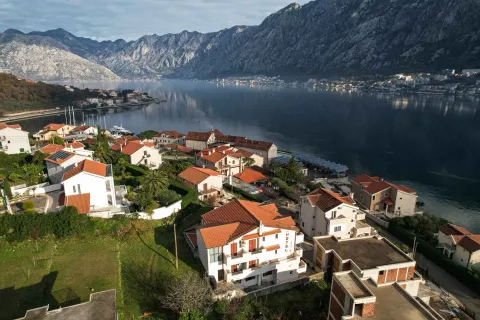 Pogled iz vazduha na obalu sa kućama i planinama u pozadini. - image 10