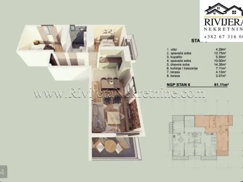 Prodaja, dvosoban stan, 61m², Orahovac, Kotor - image 3