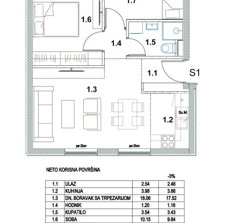 Prodaja, dvosoban stan, 48m², Palilula, Niš