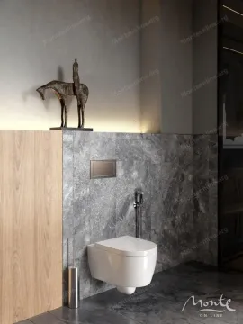 Moderne kupatilo sa zidnim wc šoljom i sivim mermernim pločicama. - image 18