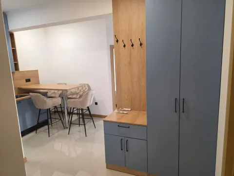Moderna kuhinja sa šankom i ugradnim elementima u hodniku. - image 3