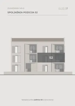 Arhitektonski render spoljašnjeg prikaza zgrade sa označenom pozicijom jedinice S2. - image 7