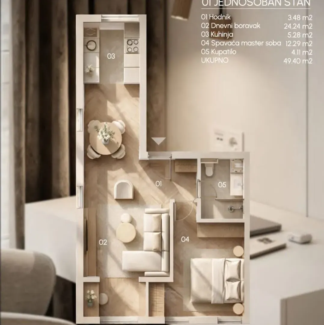 Prodaja, jednosoban stan, 49m², Zabjelo, Podgorica