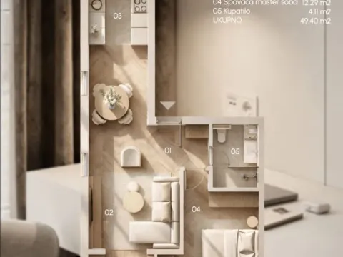 Prodaja, jednosoban stan, 49m², Zabjelo, Podgorica - image 2