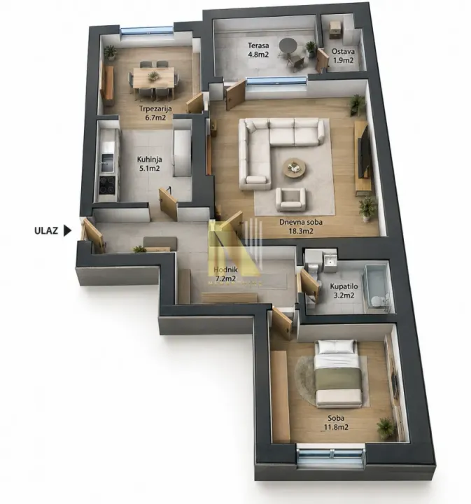 Prodaja, dvosoban stan, 59m², Novo naselje, Novi Sad
