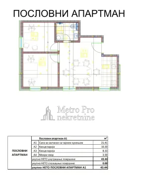 Osnova poslovnog apartmana sa rasporedom prostorija i kvadraturom. - image 4