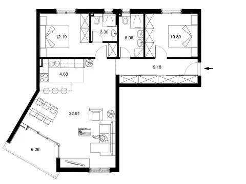 Sale, two bedroom apartment, 85m², Bečići, Budva - image 6