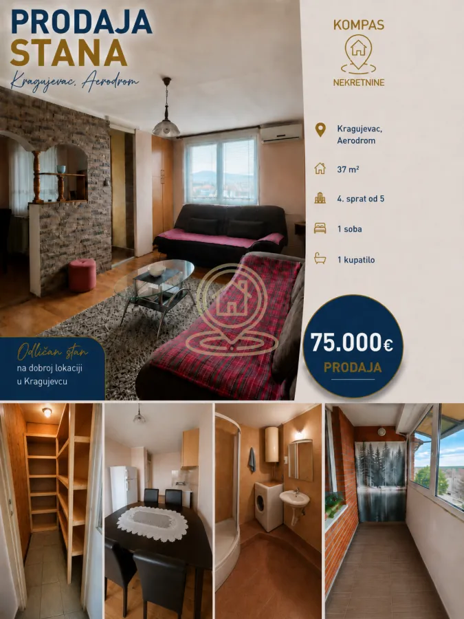 Prodaja, jednosoban stan, 37m², Aerodrom, Kragujevac