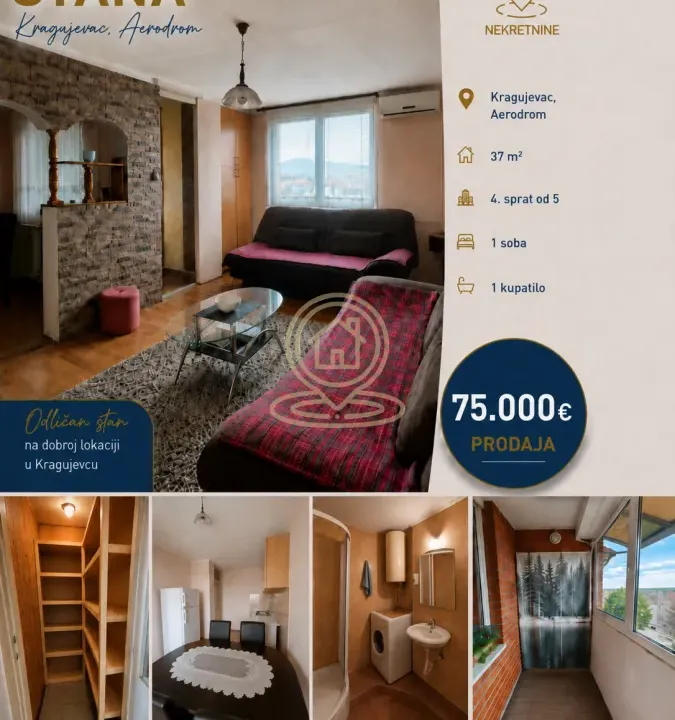 Prodaja, jednosoban stan, 37m², Aerodrom, Kragujevac